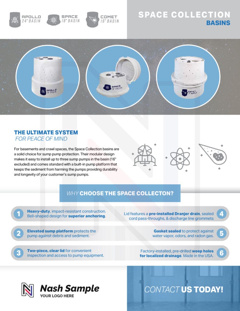 Space Collection Basins Sales Sheet image