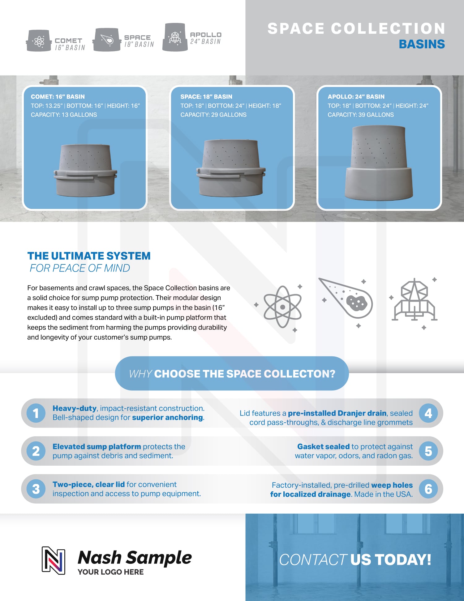 Space Collection Basins Sales Sheet