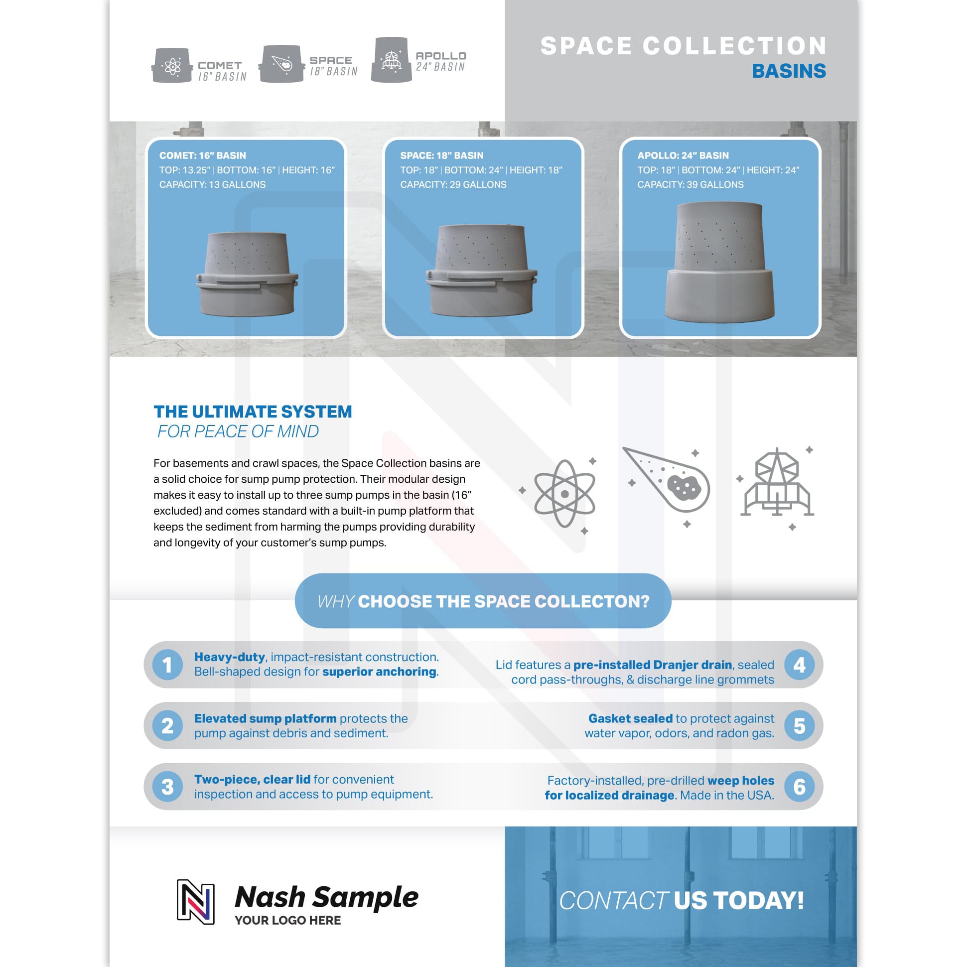Space Collection Basins Sales Sheet